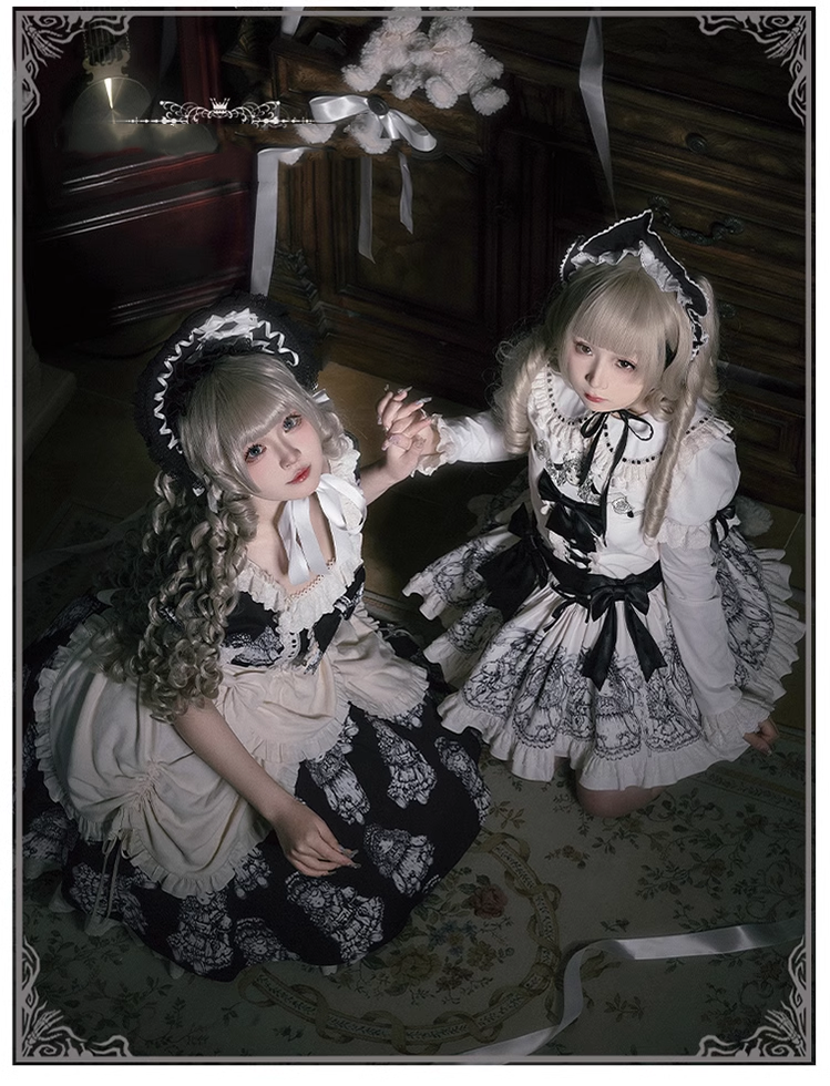 Vintage Lolita OP Dress With Embroidery And Doll Print 39472:641694