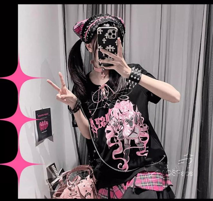 Y2K Fashion T-shirt Gyaru Print Top For Women 37556:567138