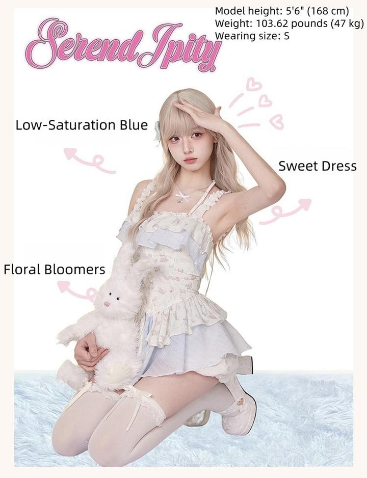 Halter Neck Gyaru Dress + Floral Print Bloomers 43436:780263
