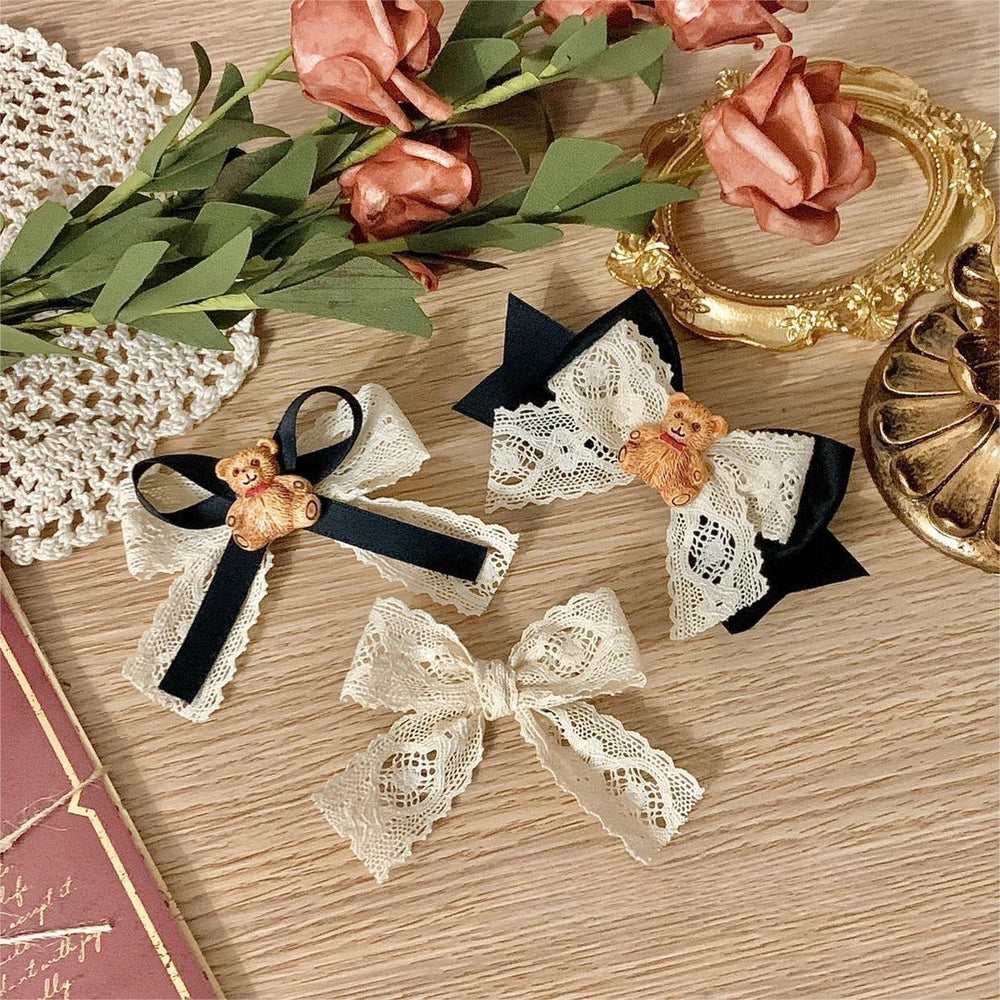 Lolita Hair Clips Bear Lace Bow Hair Clips Multicolor 32180:467296