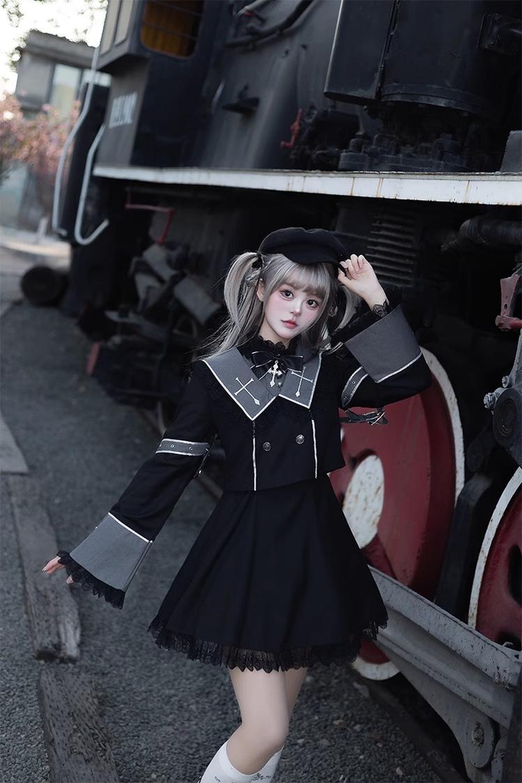 Ouji Lolita Outfit Set with Embroidery Jacket & Dress 43037:764902