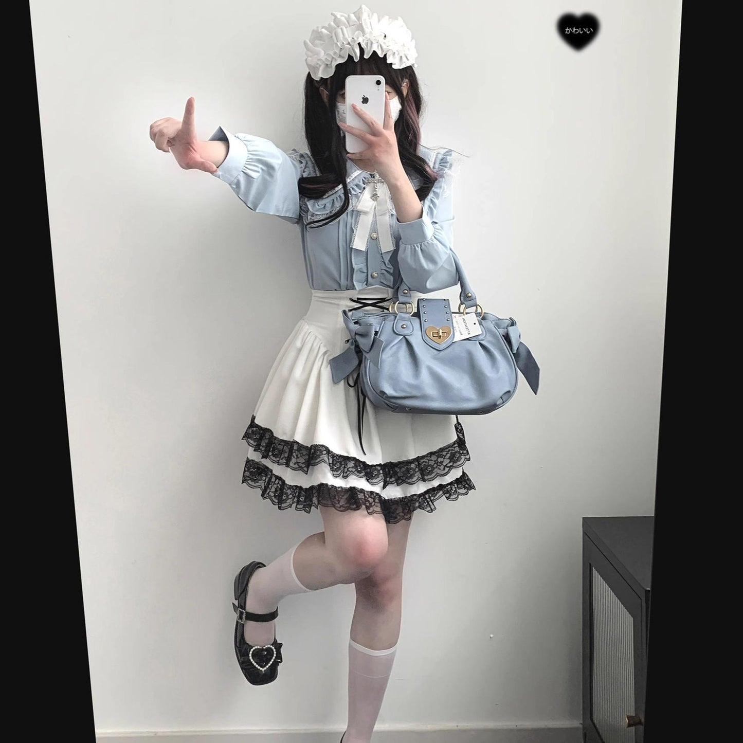 Jirai Kei Blouse Sailor Collar Shirt Cross Lace Long Sleeve Blouse 36780:537480