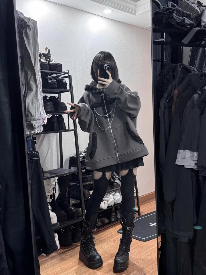 Subculture Gray Jacket, Fleece Lining and Cat Ear Hood 43869:791151