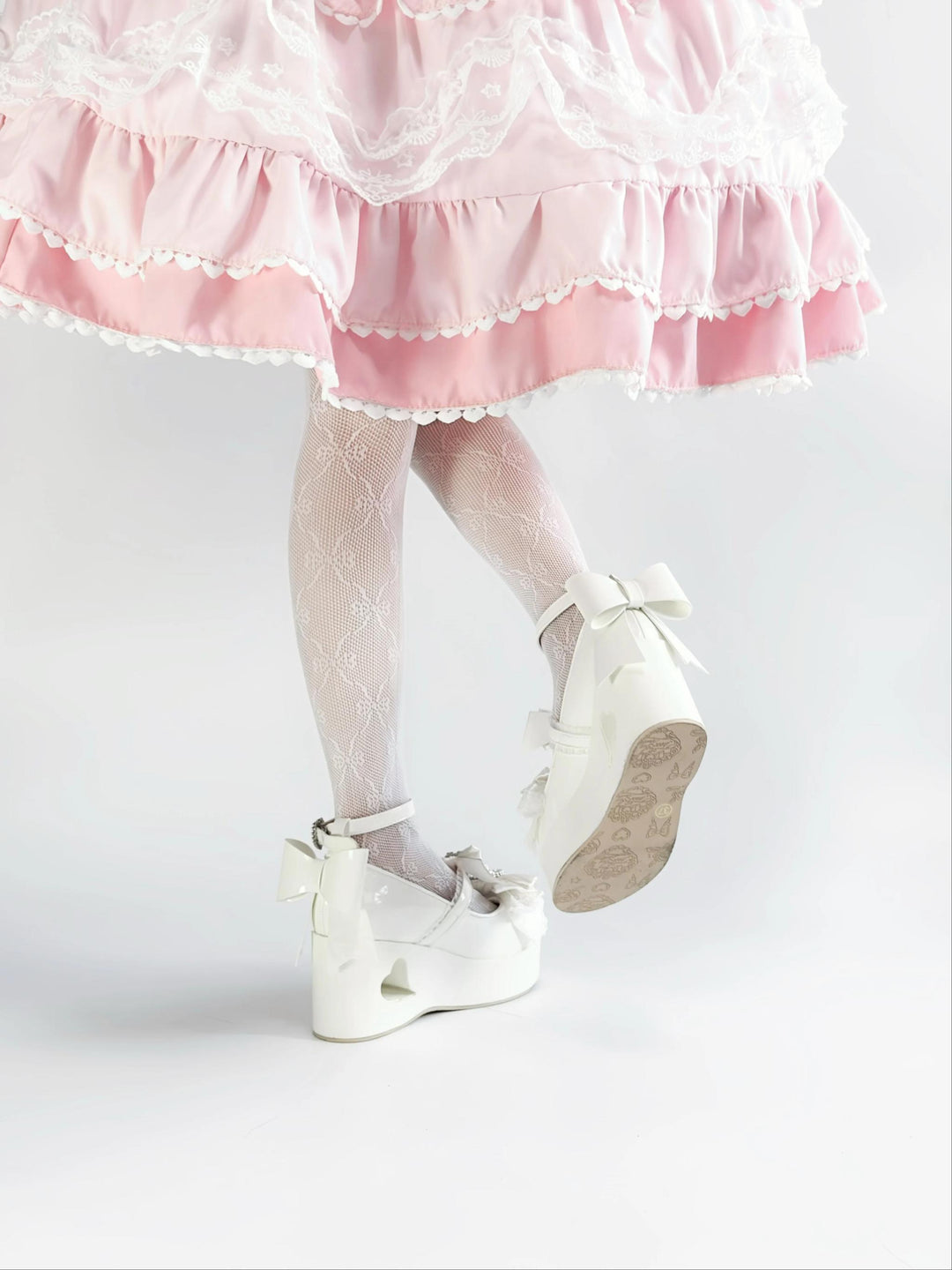 Sweet Lolita Platform Shoes, Bow and Heart-Shaped Pearl 45357:846119
