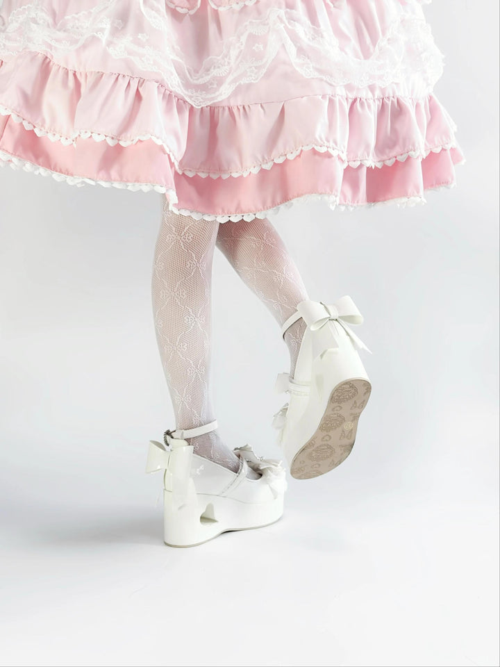 Sweet Lolita Platform Shoes, Bow and Heart-Shaped Pearl 45357:846119