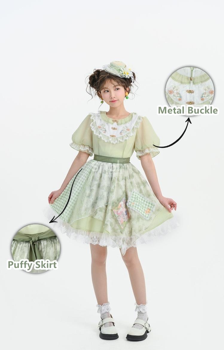 Cottagecore Dress Green Patchwork Lace Lolita Dress 35906:568562