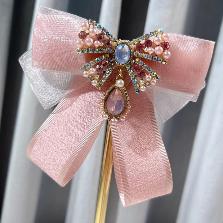 Kawaii Fashion Pink Bow Tie Rhinestone Brooch 21852:320434 21852:320434