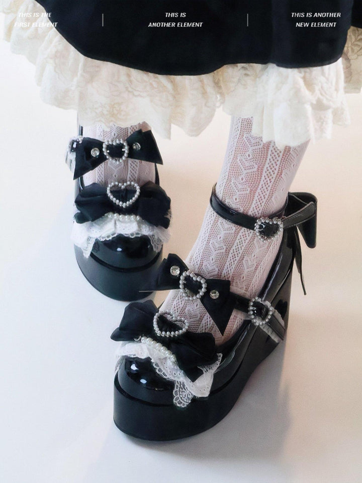 Old School Lolita High Platform Shoes, Heart Hollow Heel 44559:813920