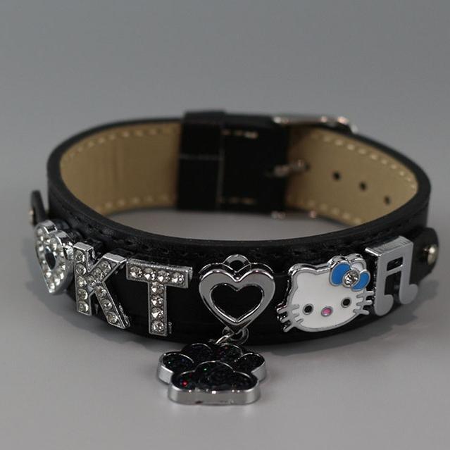 Pink & Black Y2K Cat Charm Bracelet, Snakeskin-Like 45527:853216