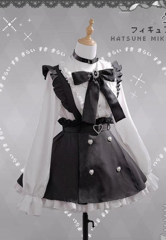 Jirai Kei White Blouse And Black Suspender Skirt Set (L M S) 32940:565680