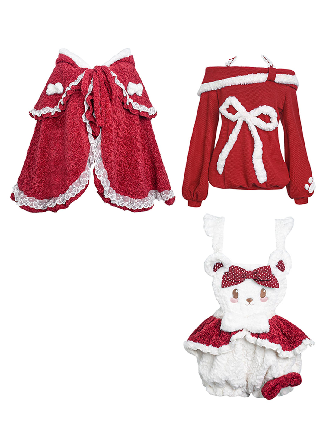 Christmas Outfit Set Red Cape Sweater And Shorts 41134:692158