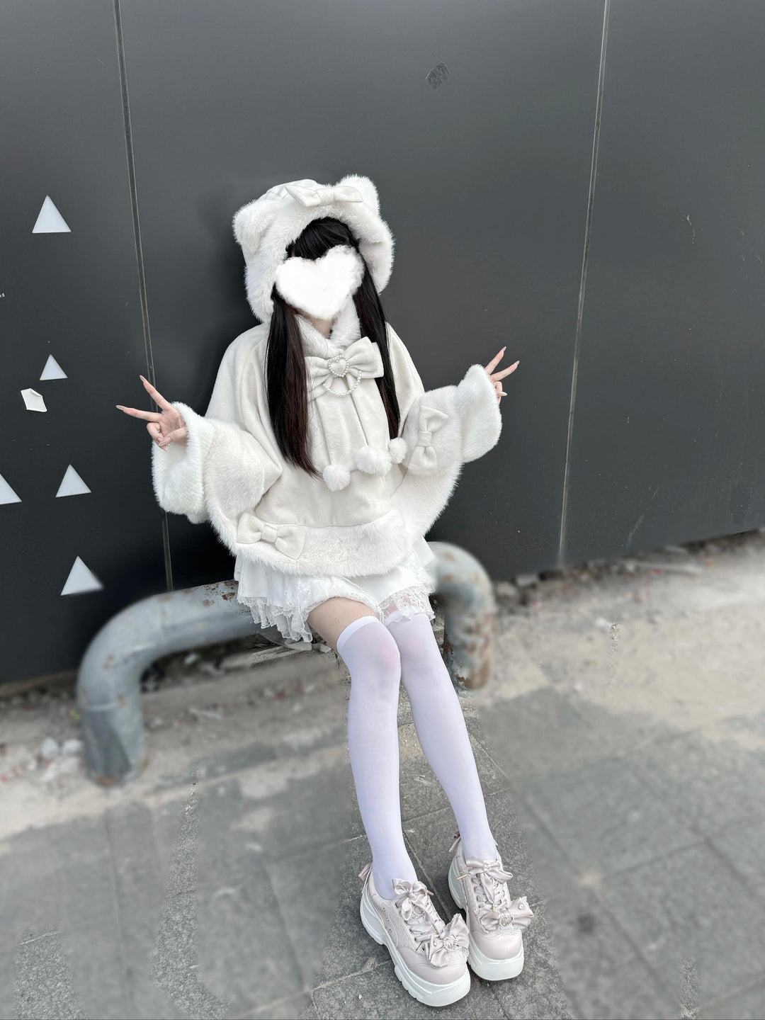 Kawaii Cat Ear Hooded Winter Cape 43984:791416