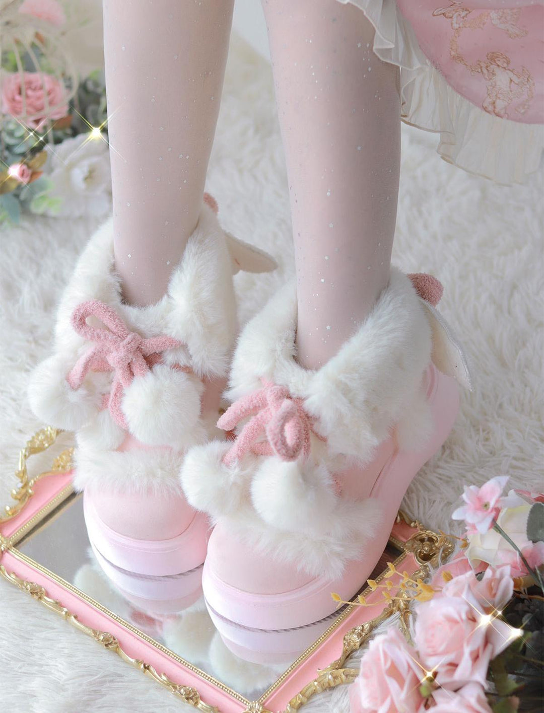 Winter Lolita Shoes Angel Wings Plush Padded Snow Boots 40328:656002