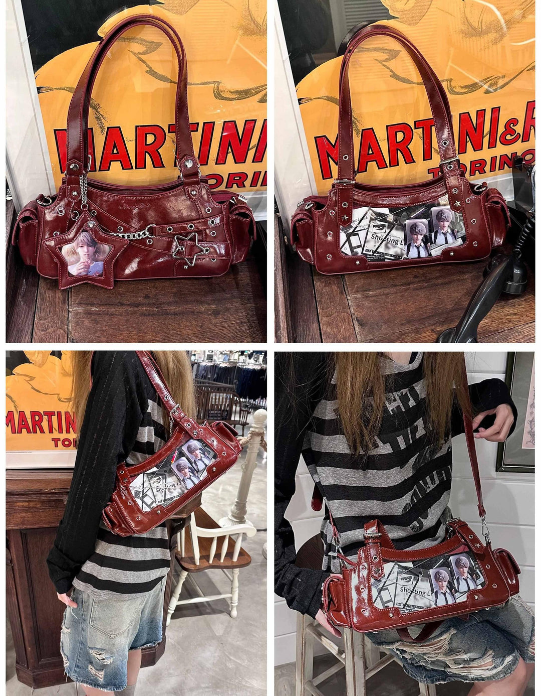 Punk Studded Ita Bag, Clear Window & Star Pouch 45416:847486