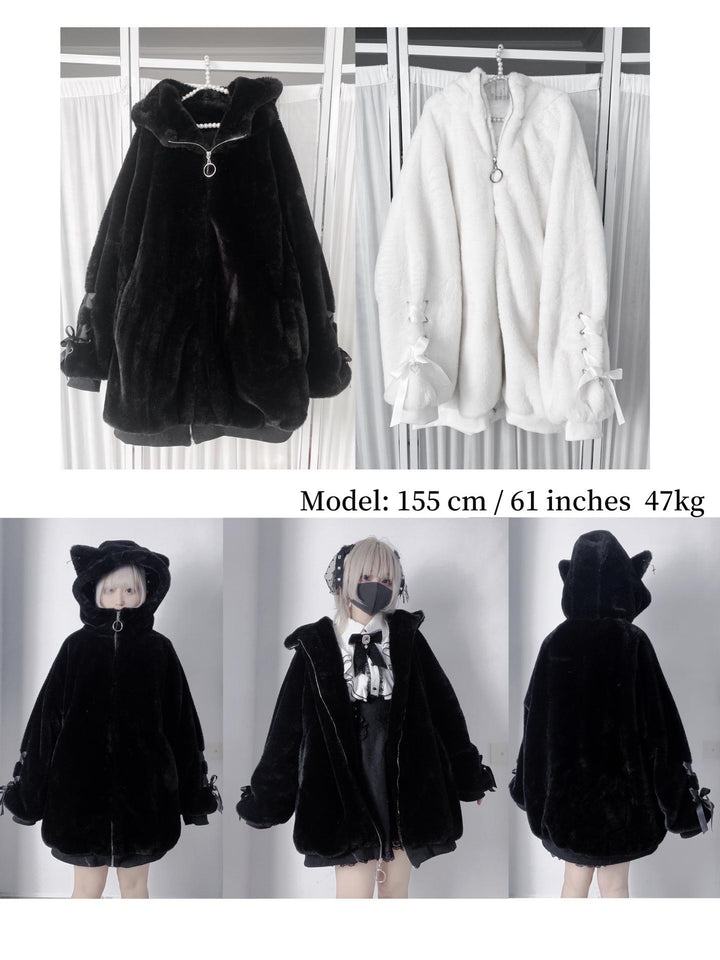 Jirai Kei Winter Coat Cat Ear Hoodie Thick Fleece Coat 40956:682344