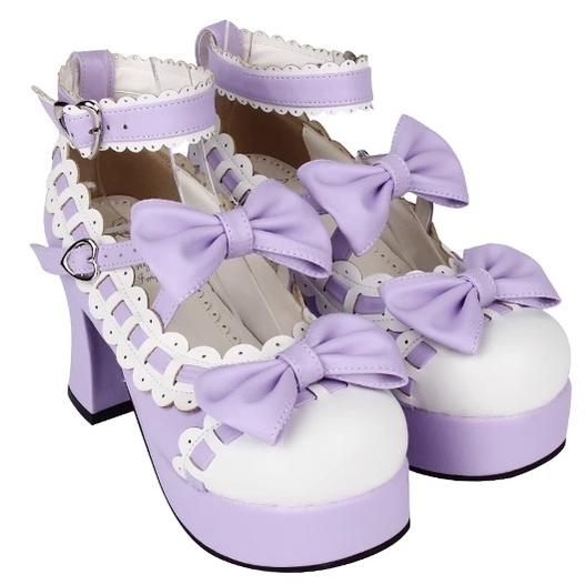Lolita High Heels Shoes Lace Bow Shoes 4Colors (33 34 35 36 37 38 39 40 41 42 43 44 45 46 47) 31654:370630