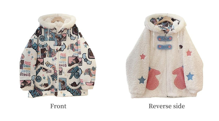 Kawaii Winter Coat Thickened Print Reversible Hooded Coat 39796:640952