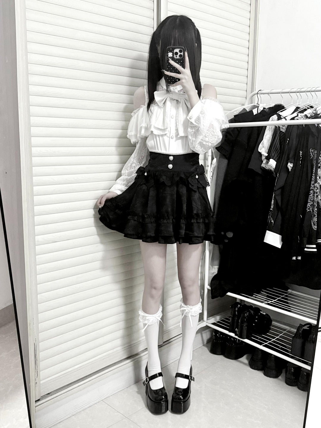 Open-shoulder Ryousangata Blouse, Sheer Lace Sleeves 44165:801621