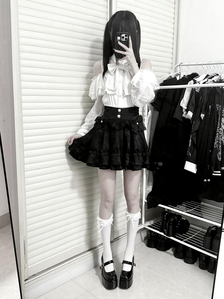 Open-shoulder Ryousangata Blouse, Sheer Lace Sleeves 44165:801621