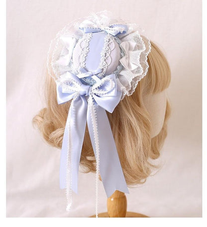 Lolita Headdress Blue Satin Ballet Hair Clip Lace Headband 37020:551590