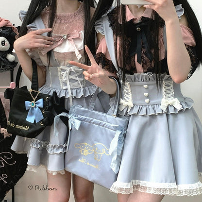 Jirai Kei Suspender Skirt Ruffled Lace Strap Salopette 35372:544194