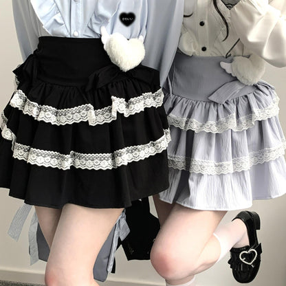 Jirai Kei Skirt Bow Double Layer Lace Cake Skirt 36774:540452