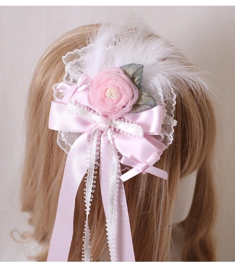 Lolita Headdress Pink Satin Hat Ballet Hair Clip Lace KC 37018:551518