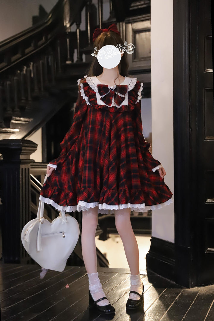 Doll-like Plaid Dress, A Line Design 44041:793507