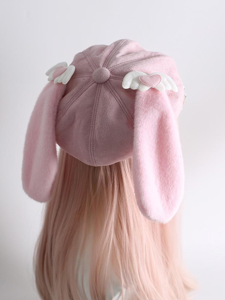 Kawaii Pink Beret Hat, Removable Bunny Ears 43826:786473