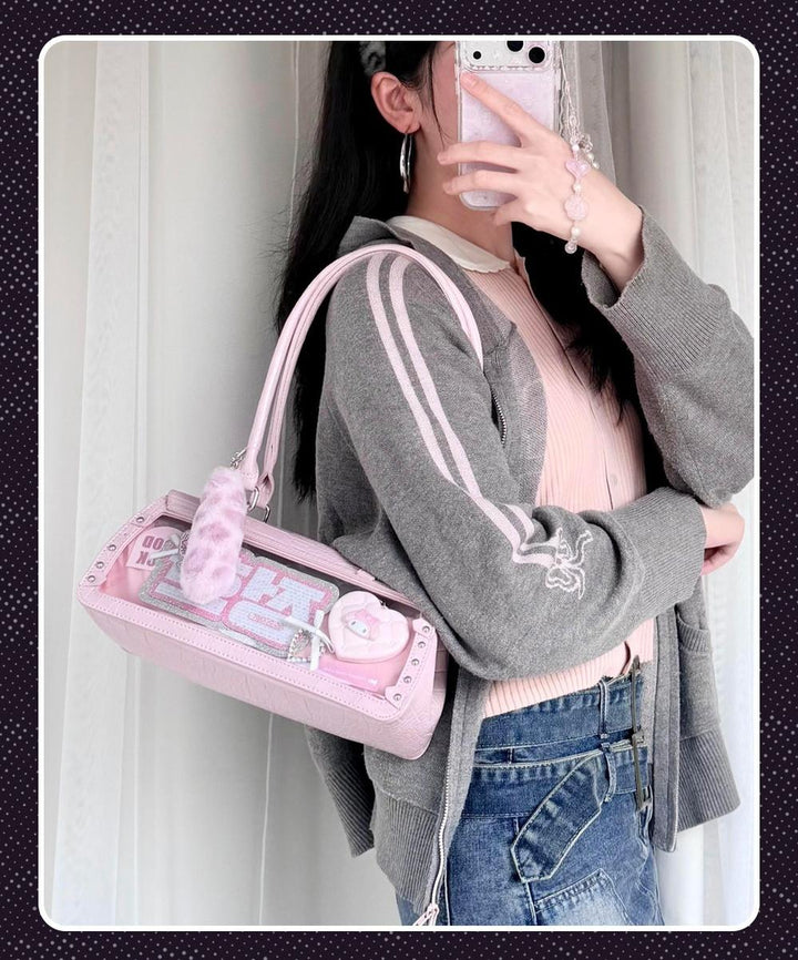 Bat-Inspired Itabag, Croc Texture & Clear Display Window 44930:829075