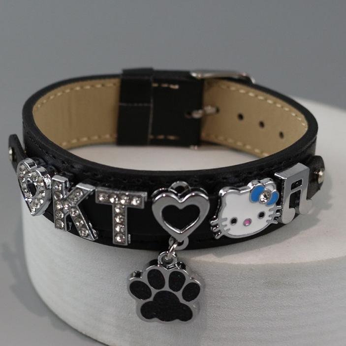 Pink & Black Y2K Cat Charm Bracelet, Snakeskin-Like 45527:853219