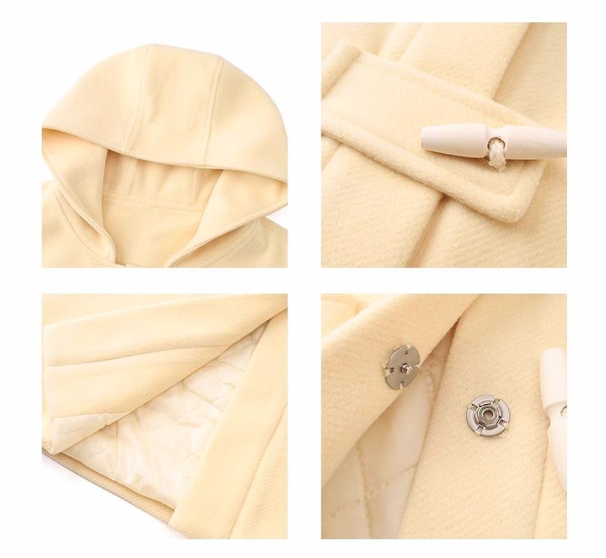 Plus Size Cream Yellow Woolen Coat Preppy Style 29902:364934 29902:364934