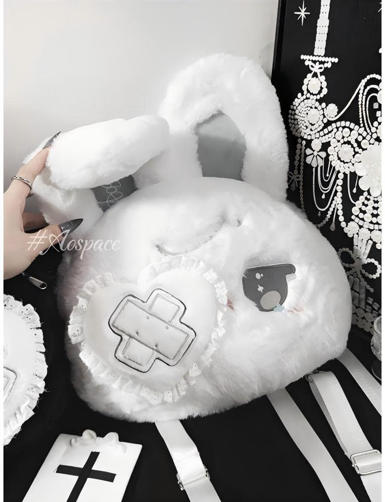 Kawaii Bag Black White Plush Crossbody Bag Rabbit Backpack 41448:698306