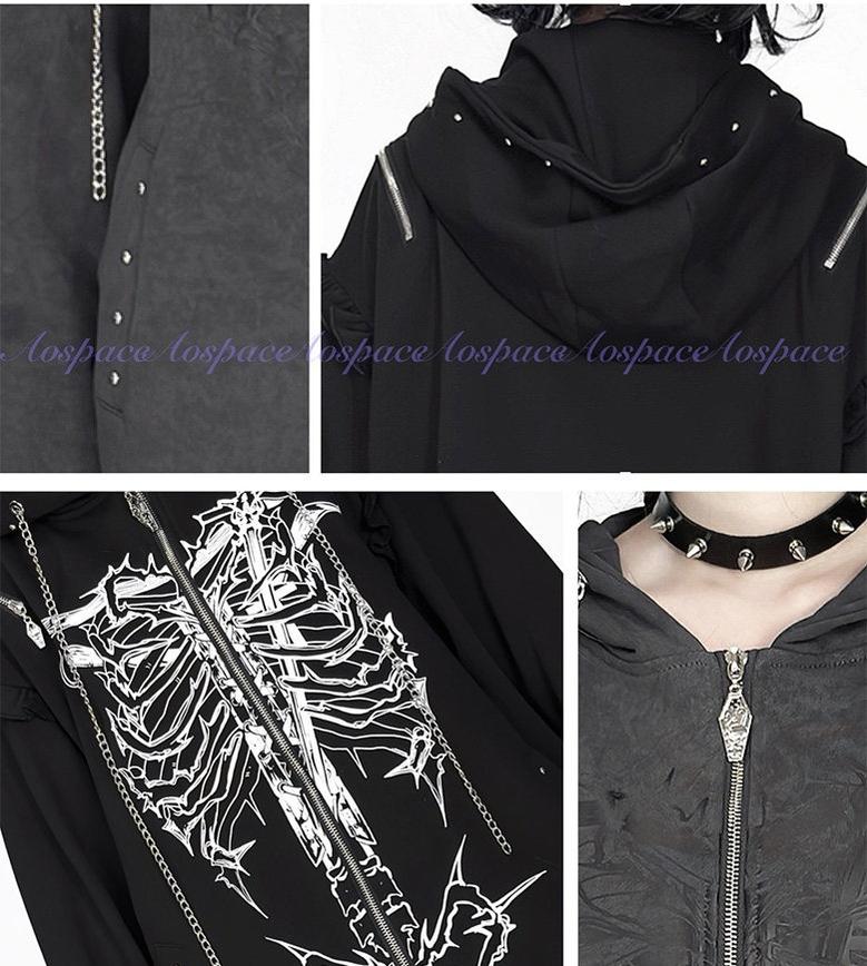 Subculture Ribcage Printed Short Coat, Zipper Shoulder 44482:811059