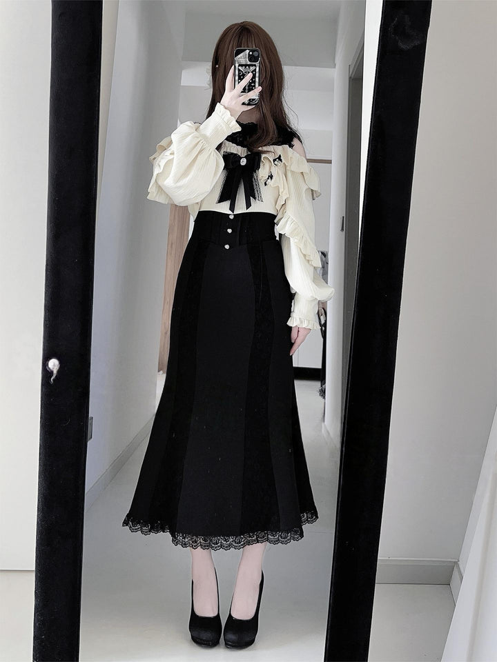 Seiso Kei Long Dress, Black & Beige Color Blocking (2XL L M) 44785:828002