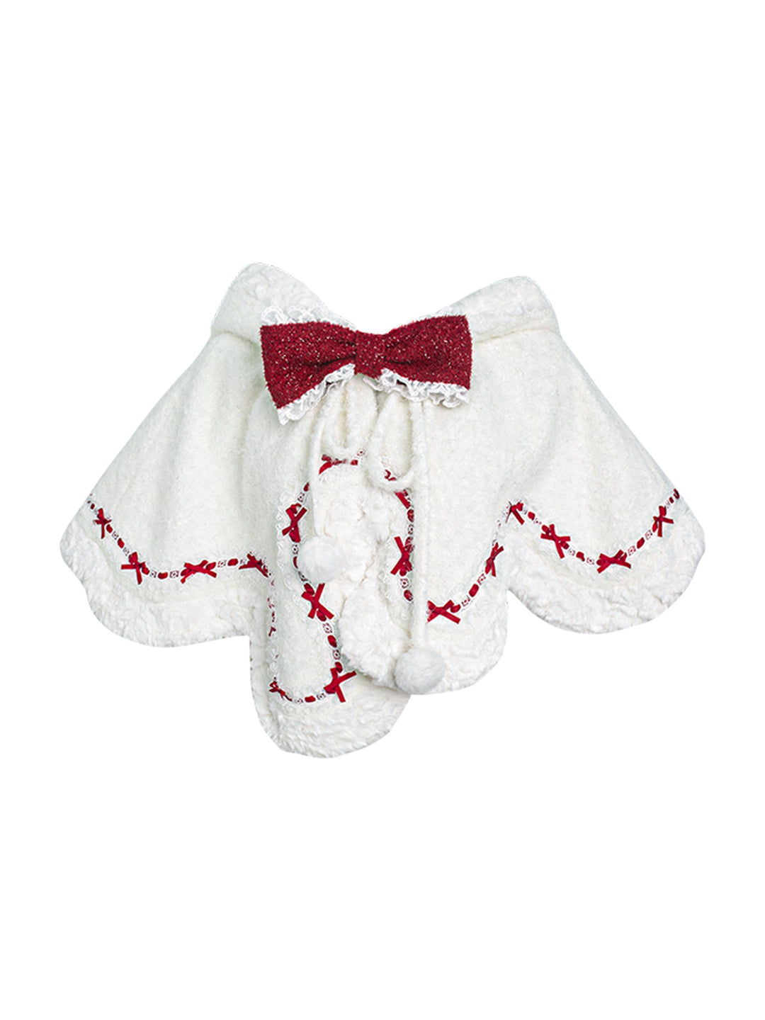 Kawaii Christmas Red Velvet Dress And White Bunny Ear Cape (M S XS) 41118:686514