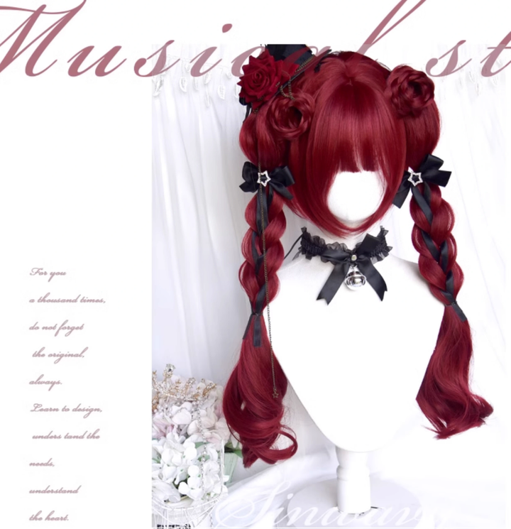 Gothic Lolita Wig Raspberry Red Claw Clip Double Ponyails 39354:640732