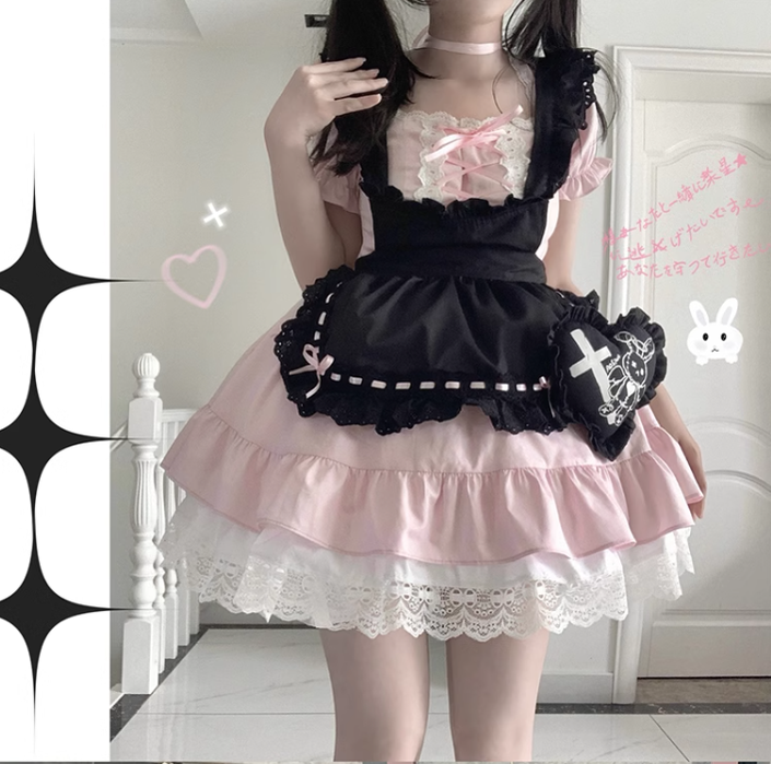 Sweet Lolita Dress Maid Apron Outfit Sweet Color-Block Dress 37560:564240