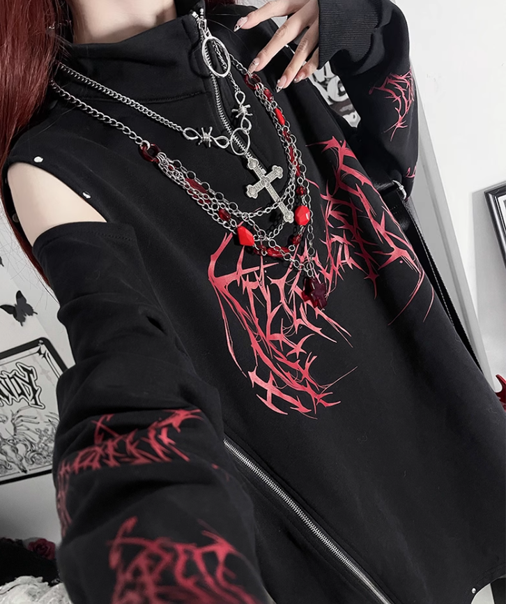 Subculture Cotton Sweatshirt, Open-Shoulder 43874:789277