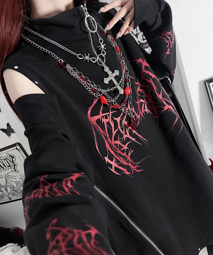 Subculture Cotton Sweatshirt, Open-Shoulder 43874:789277