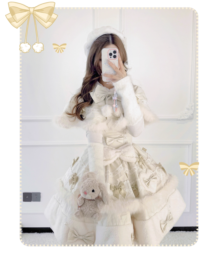 Lolita JSK Apricot Cape Kawaii Cake Dress Winter Set 41172:693528