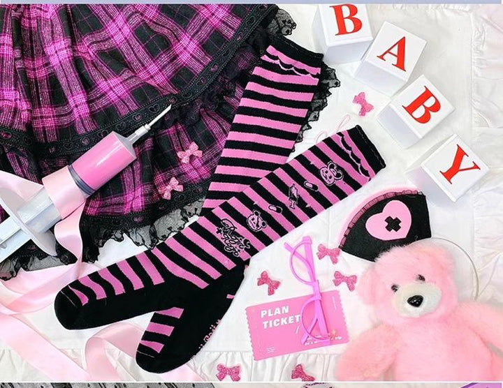 Lolita Striped Knee Socks Japanese Style Woman Socks 31748:367374 31748:367374