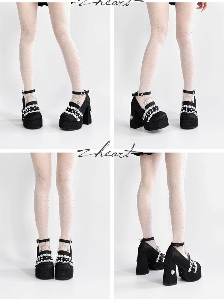 Jirai Kei High-Heeled Shoes, Lace Overlay 43987:790483