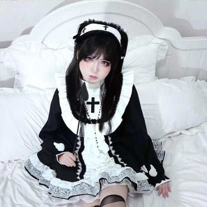 Medical Nun Lolita Dress Subculture Cross Prayer Blue Dress 37466:561312